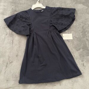 Charming Navy Kids Dress with Lace Sleeves